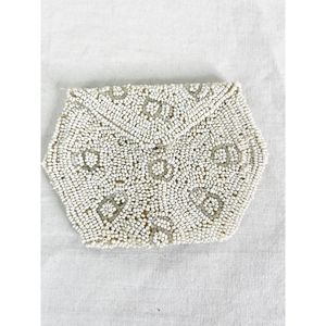 Vintage Hand Beaded Belgium Mini Coin Purse Finger Clutch Belt Pouch - Art Deco